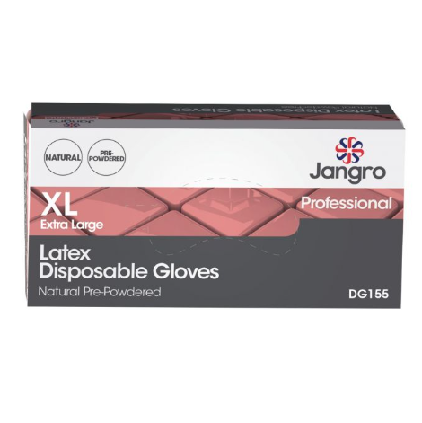Jangro Latex Disposable Gloves, Pre-Powdered, Natural, Extra Large - DG155-XL