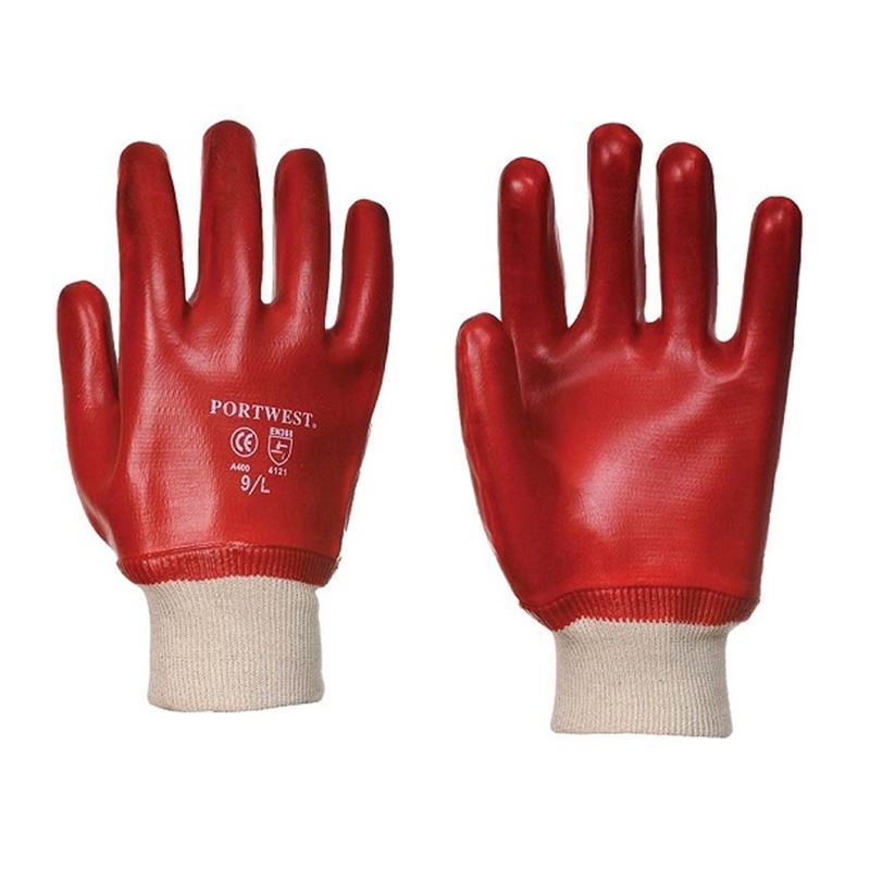 Knitted Wrist Pvc Gloves Red - XL