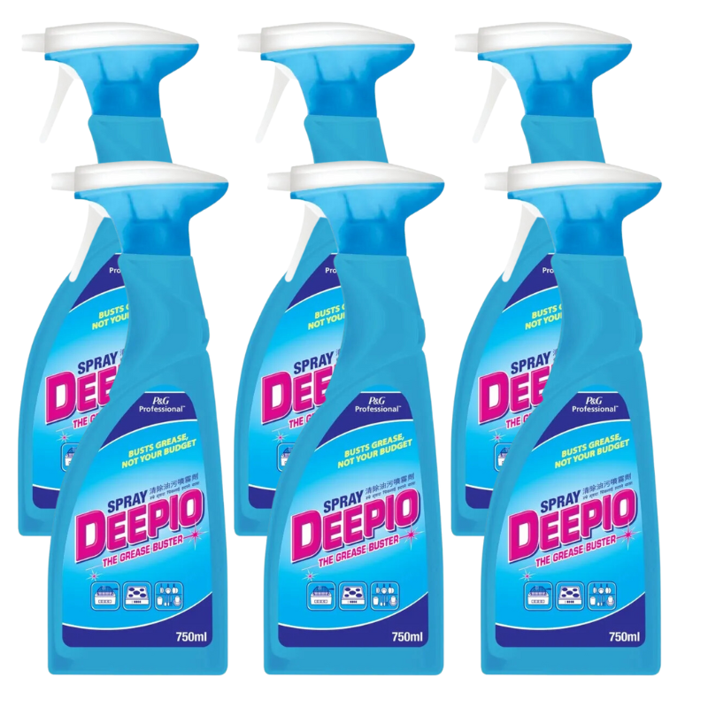 Deepio Professional Kitchen Degreaser Spray, Pack of 6 x 750ml