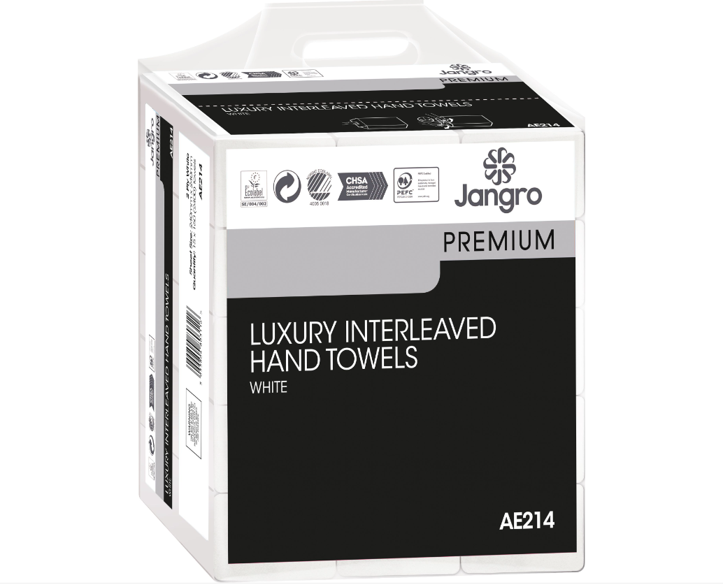 Jangro Luxury Interleaved Hand Towels Bright White 2 ply, Case of 2400 - AE214