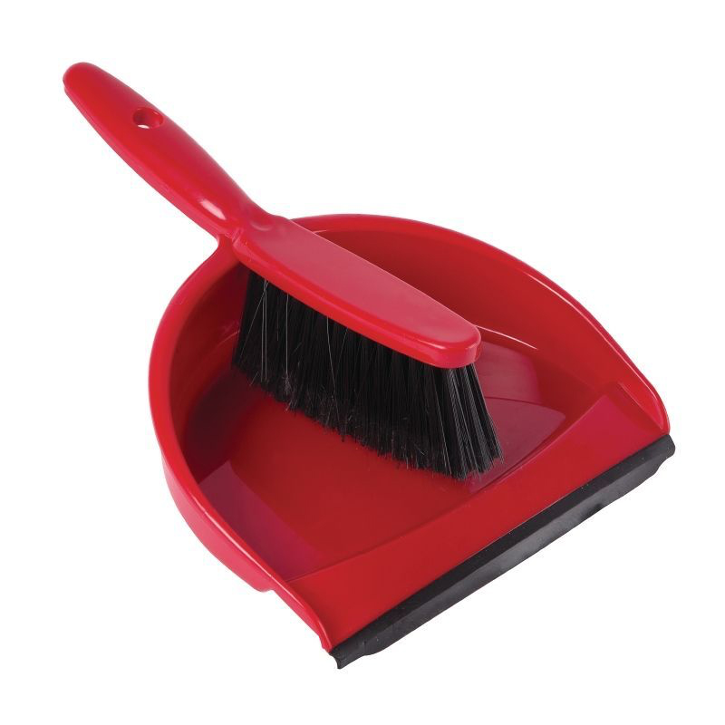 Dustpan & Brush Set Plastic, Red
