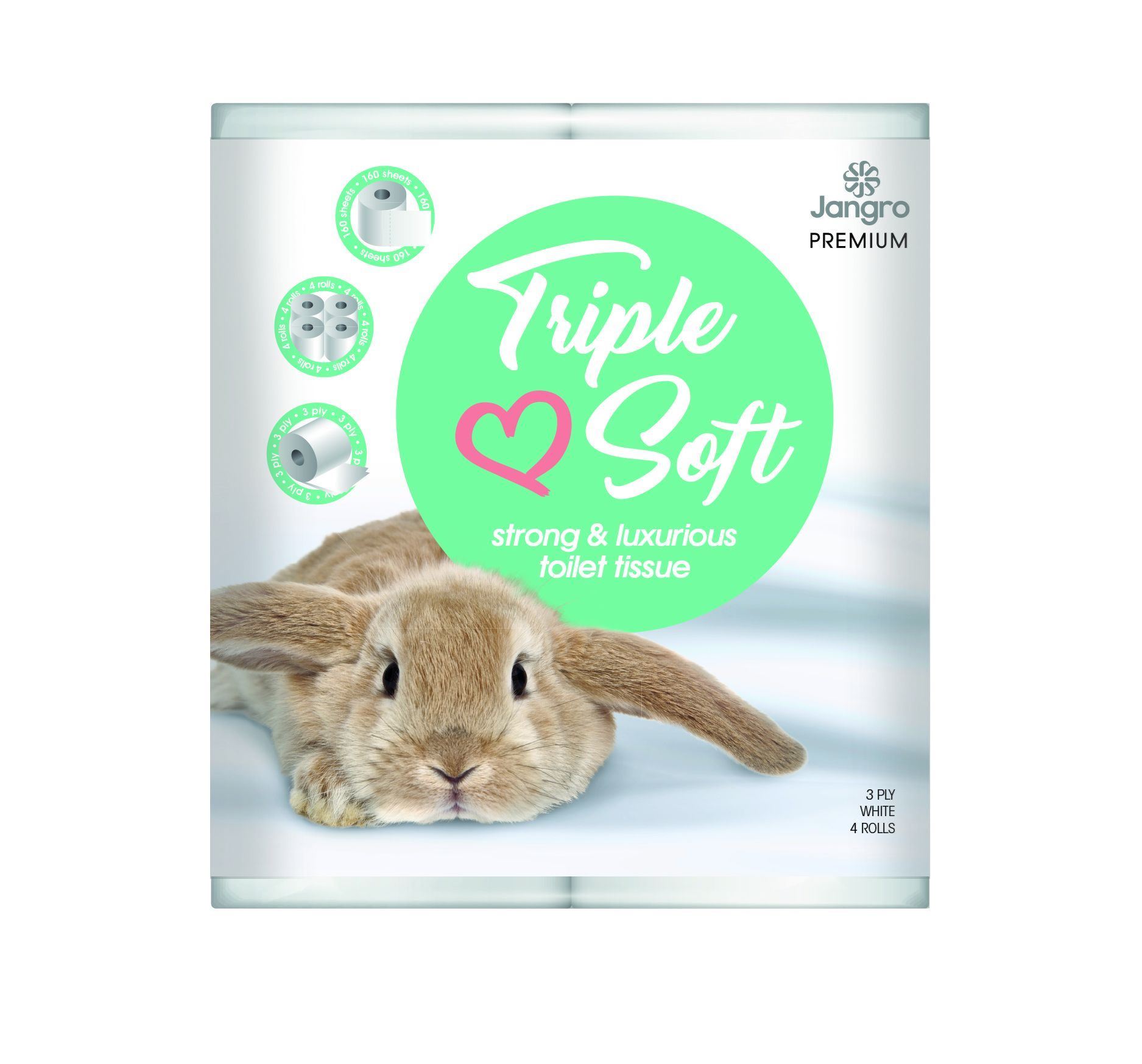 Jangro Premium Triple Soft Toilet Roll, 3Ply, Case of 40 - AC220