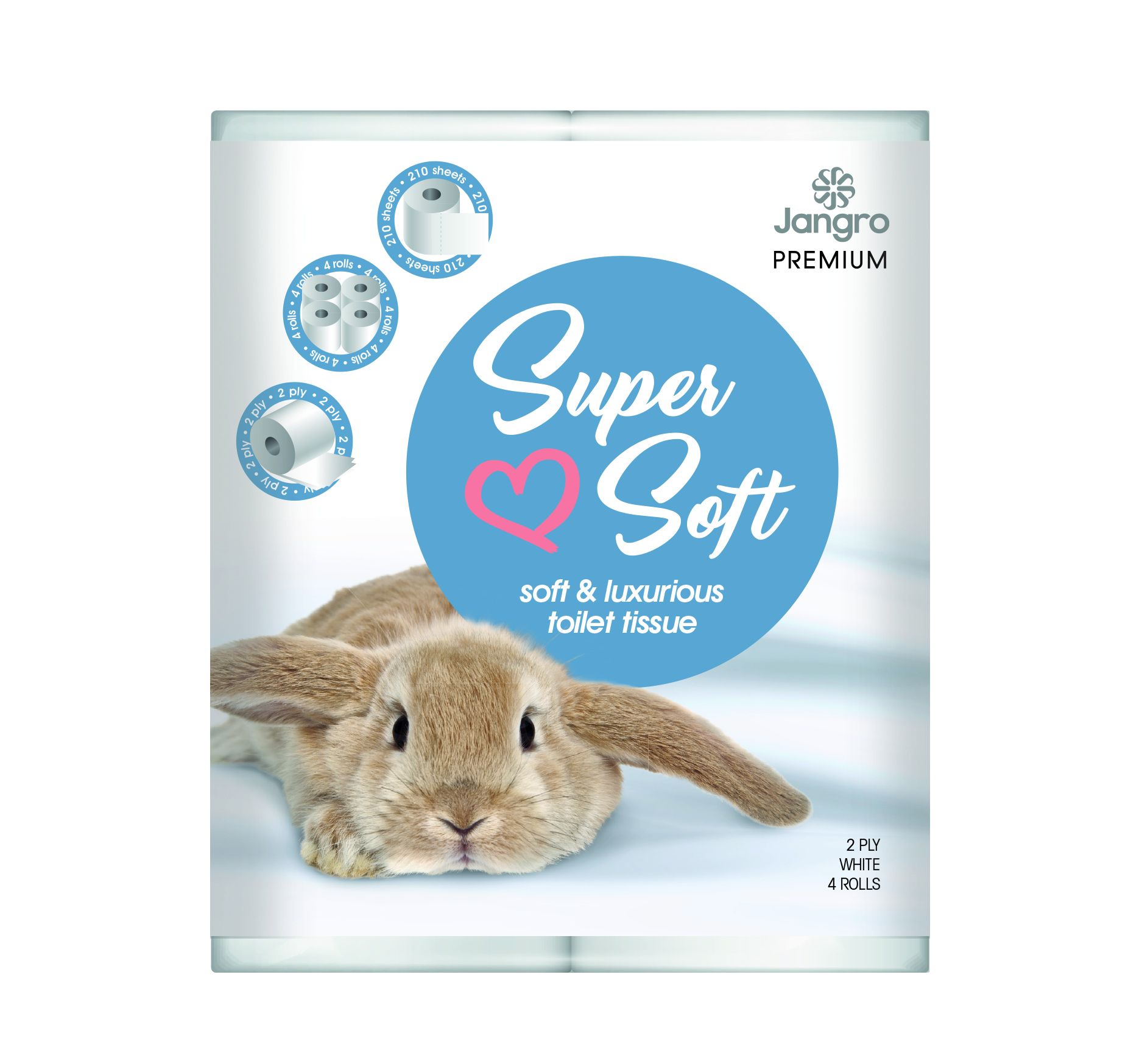 Jangro Premium Super Soft Toilet Tissue, 200 Sheet - 2 Ply - AC112