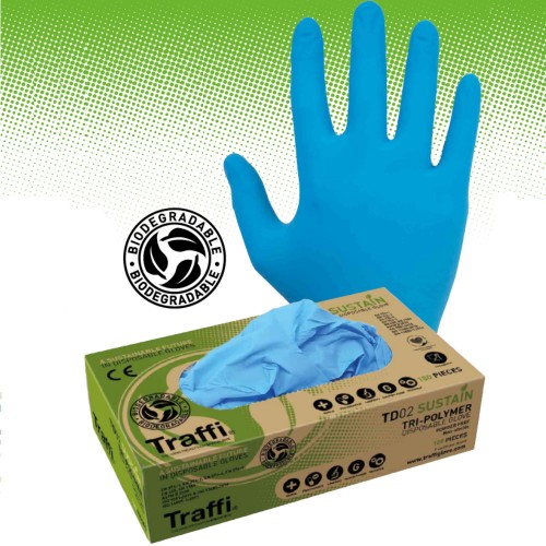 Traffi Sustain Tri Polymer Disposable Gloves (Small), Box of 100 - TD02