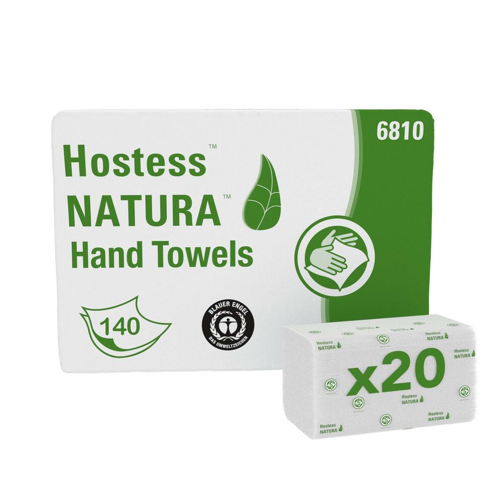 Hostess™ NATURA™ Folded Hand Towels 6810 - 20 packs x 140 medium, white, 2 ply sheets