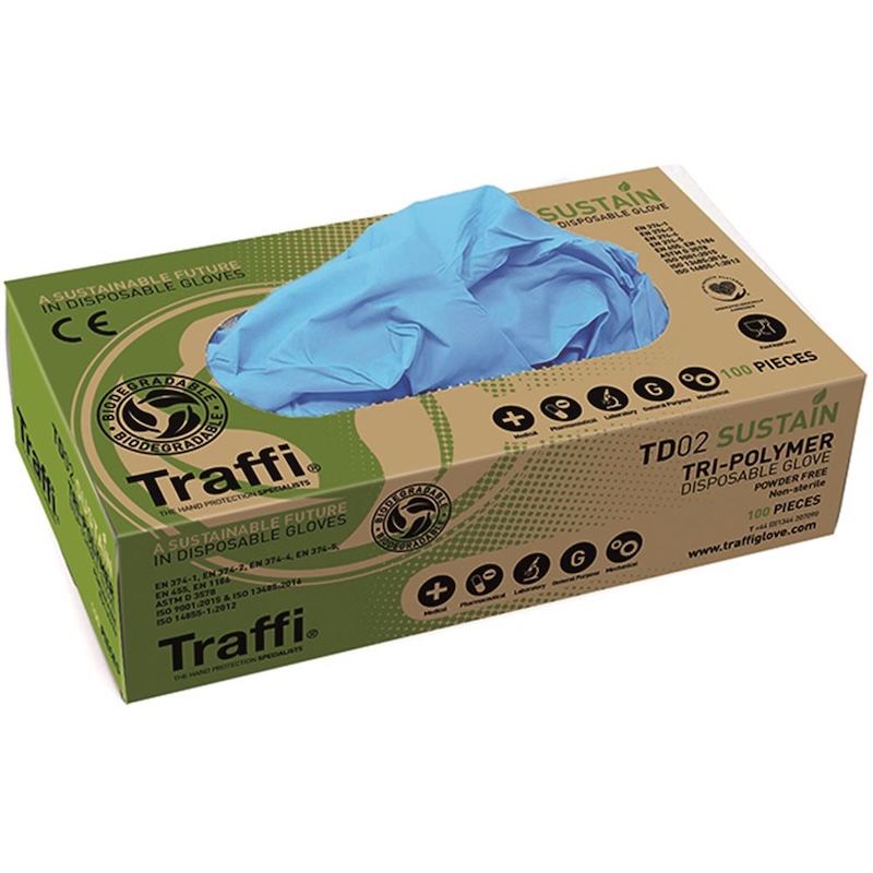 Traffi Sustain Tri Polymer Disposable Gloves (X-Large), Box of 100 - TD02
