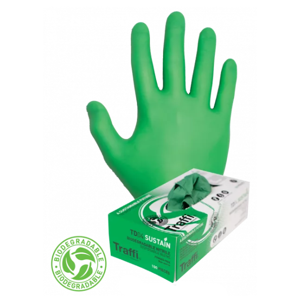 Traffi Sustain Biodegradable Nitrile Disposable Gloves (Box of 100) - TD04 - Medium