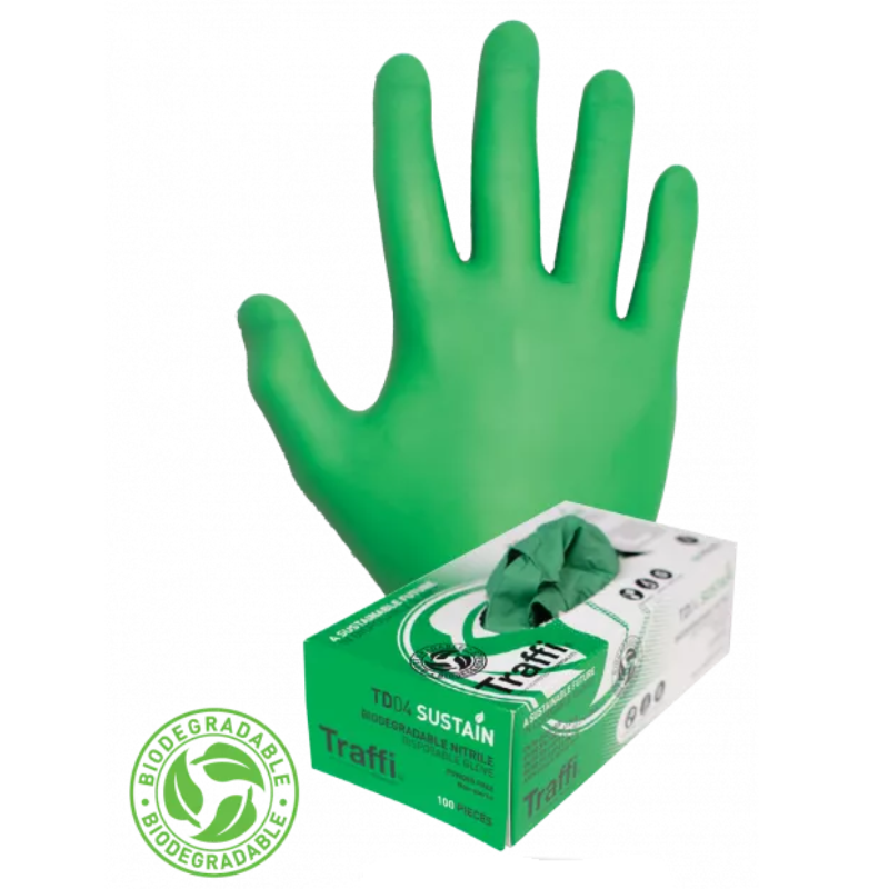 Traffi Sustain Biodegradable Nitrile Disposable Gloves (Box of 100) - TD04 - Large
