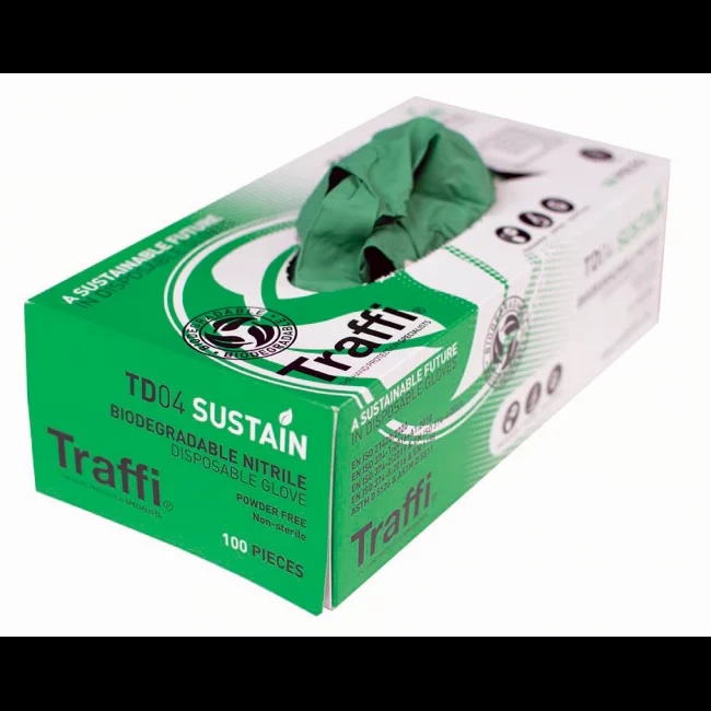 Traffi Sustain Biodegradable Nitrile Disposable Gloves (Box of 100) - TD04 - XL