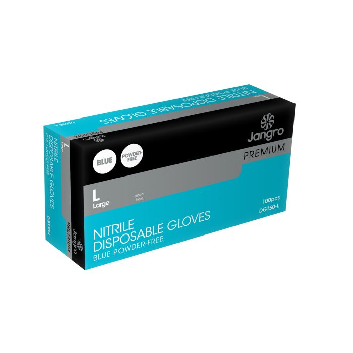 Jangro Premium Blue Nitrile Disposable Powder Free Gloves - Large - DG150-L
