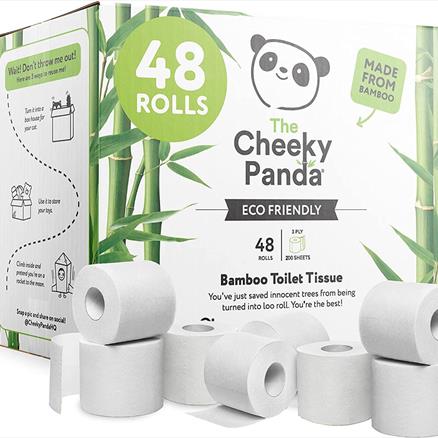 Cheeky Panda Ultra-Sustainable Plastic-Free Bamboo Toilet Tissue, White, 48 Rolls