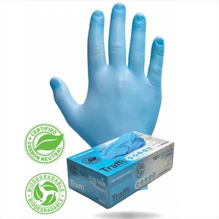 Traffi Carbon Neutral Biodegradable Nitrile Disposable Gloves (Large), Box of 100 - TD01
